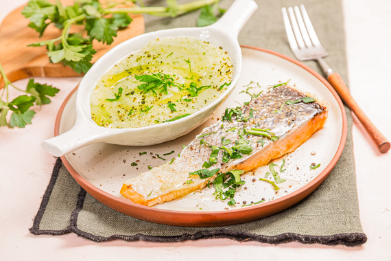 Saumon au four et purée de courgette